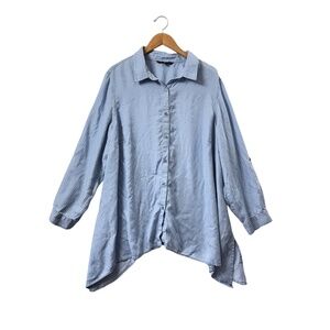 Zac & Rachel Woman Blue Pinstripe Button Front Tunic Top 3X Asymmetrical Boho